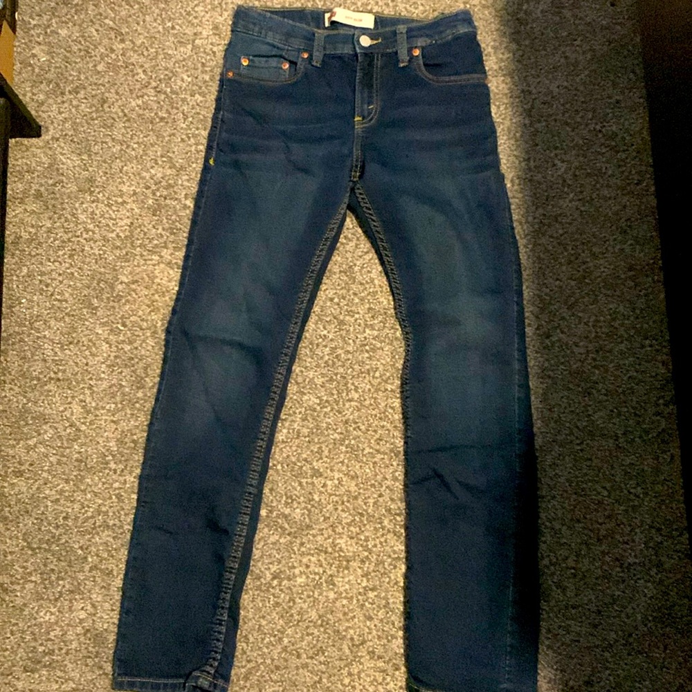 The pants are a dark blue